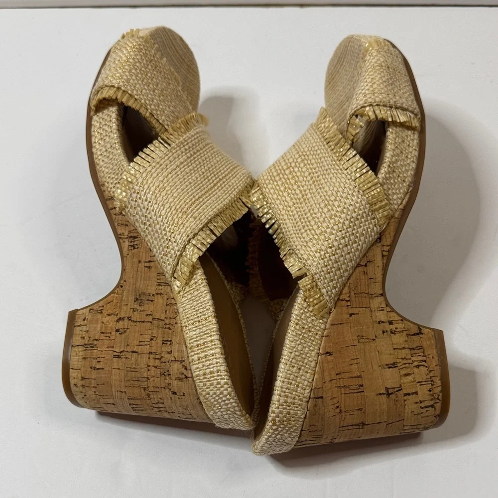 AEROSOLES Madina Sand Raffia Crisscross Wedge Size 11 NWOT
